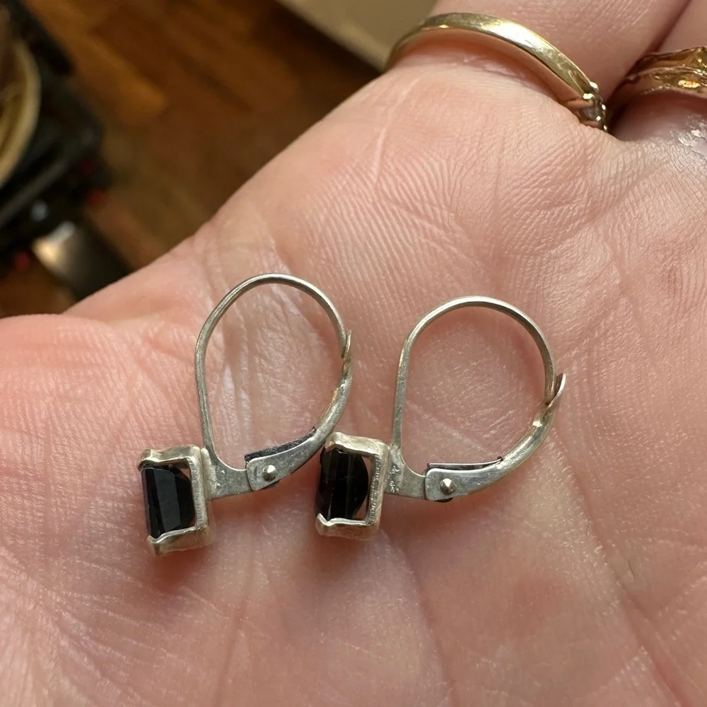 Vintage sterling silver and sapphire art deco pendant and earring set.